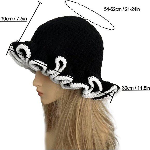 Crochet Bucket Hat Women Multicolor Ruffle Fashion Sun Protection Cozy Cap main image 6